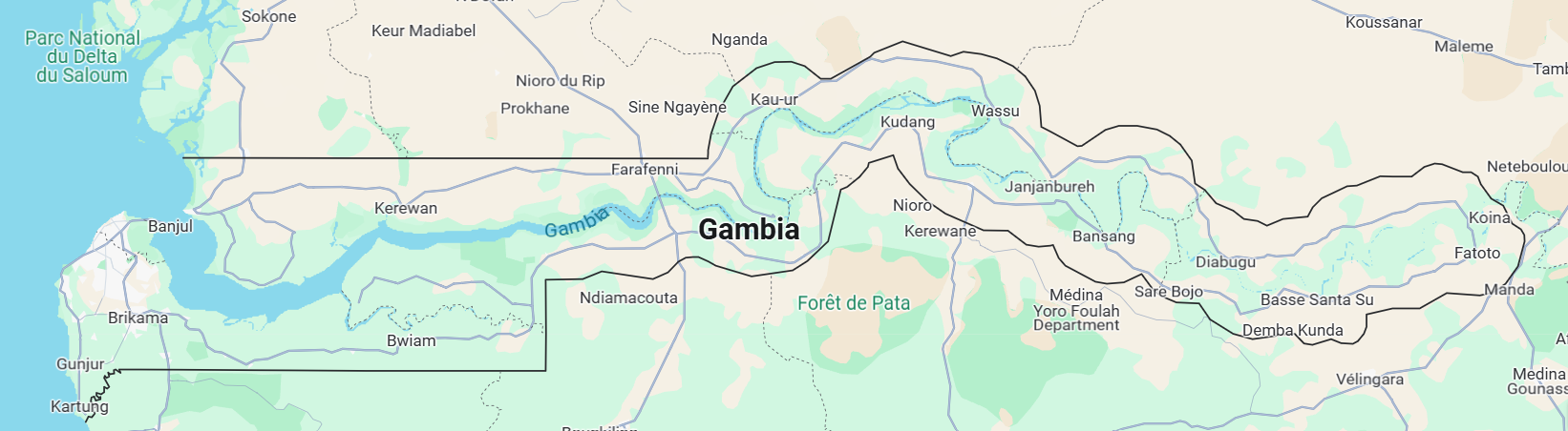 mustaphas travel taxi on the map of the gambia located in brikama, senegambia and tanji